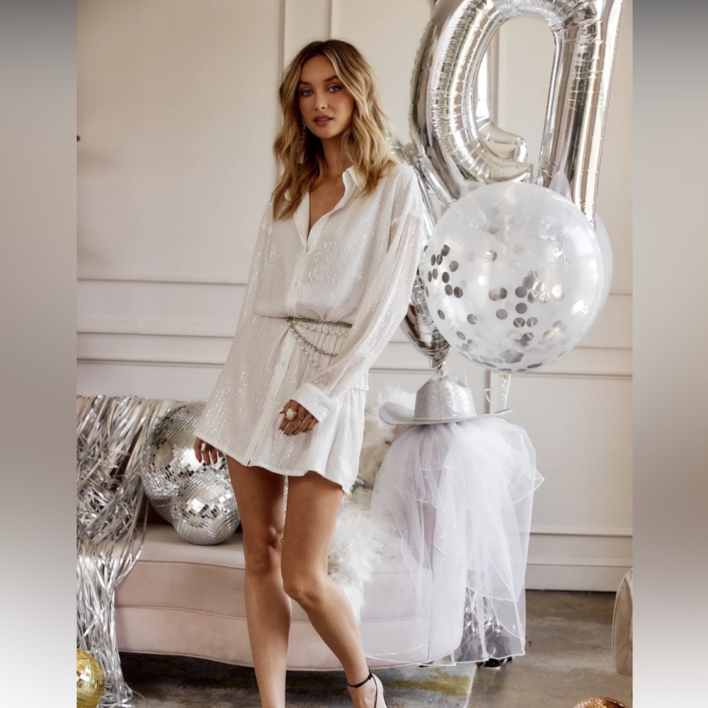 12th Tribe Unstoppable White Sequin Mini Dress